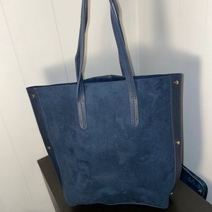 navy blue suede/leather combo tote bag from Ulta.